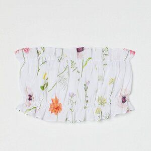 H&M CONSCIOUS Draped Tube Floral Top WHITE Wild Meadow XS/S (fits up to M)